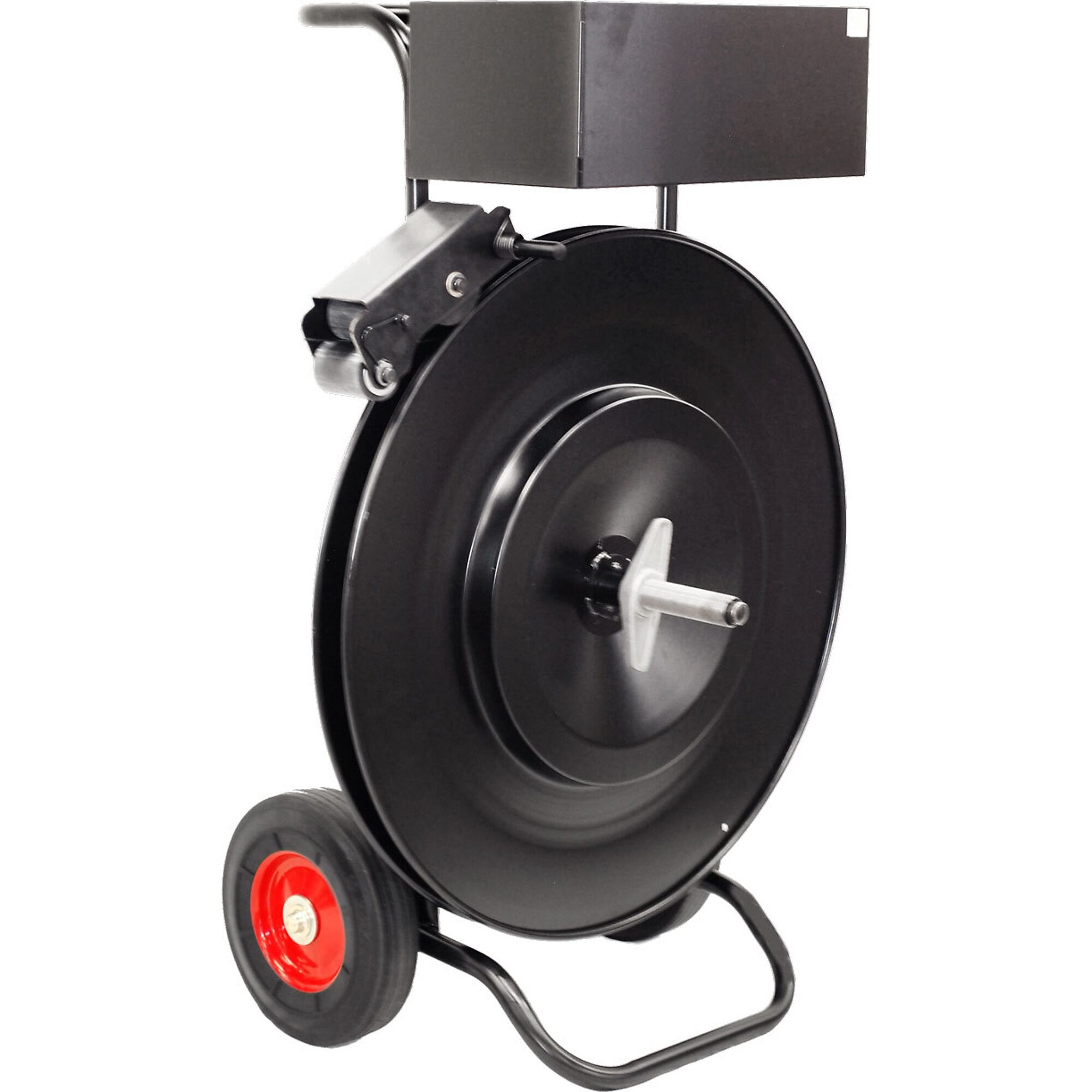 Encore Packaging Heavy-Duty Ribbon-Wound Strapping Dispenser — For Steel or Poly Strapping, 10in. Rubber Tires, Model# EP-3350